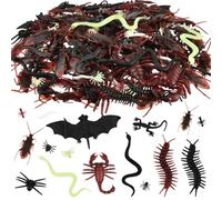 PLULON 220 PCs Bugs realistas Arañas Cucarachas Centípedes Escorpiones Moscas Insectos Caja de bromas para Suministros de Fiesta de Halloween, Juguetes de bromas de Truco