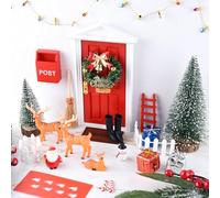 PLULON 26uds Accesorios Duende navideño Puerta Hada roja Mini árboles Navidad Santa Muñeco Nieve Ciervo Árbol Guirnalda Adornos al Aire Libre Decoraciones navideñas niña Duende Modelo Hada Madera