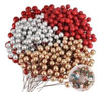 PLULON 300 Piezas de Bayas de Acebo de Navidad Artificiales, Bayas Rojas Doradas y Plateadas Suministros para Hacer Coronas navideñas Manualidades mesas navideñas Decoraciones para árboles de Navidad