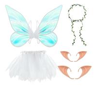 PLULON 9 piezas de alas de hadas accesorio de disfraz para niñas y niños brillantes alas mariposa tutú falda con varita hadas orejas elfo corona flores para fiesta disfraces Disfraces Fiesta Halloween