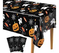 PLULON Juego de 3 manteles de Halloween de 137x 274 cm con Calabaza telaraña murciélago Fantasma Mantel plástico Mantel Halloween para decoración Mesa Cena Vacaciones Suministros Fiesta Halloween