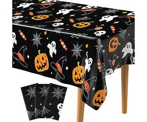 PLULON Juego de 3 manteles de Halloween de 137x 274 cm con Calabaza telaraña murciélago Fantasma Mantel plástico Mantel Halloween para decoración Mesa Cena Vacaciones Suministros Fiesta Halloween