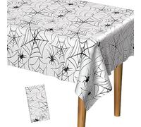 PLULON Mantel de plástico de tela de araña de 54 x 108 pulgadas, mantel de plástico para decoración de mesa de cena de vacaciones, suministros de fiesta de Halloween