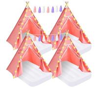 PLULON Paquete de 4 tiendas de campaña tipi para niños, tiendas de campaña para fiestas de pijamas para niñas, tiendas de campaña con cama inflable y decoración de tienda de campaña, tienda de campaña