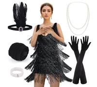 PLULON Vestidos de los Años 20 para Mujer, Estilo Gatsby con Flecos de Lentejuelas y Juego de Accesorios, Disfraces de Cóctel para los Locos Años 20