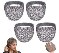 Plum Blossom Hollow Beaded Wide Headband, Boho-Chic Wide Flower Lace Headbands for Women, Elegant Floral Beaded Headbands for Wedding, Hair Styling, Travel, Daily Wear, Holiday, Party (4Pcs* Grey)