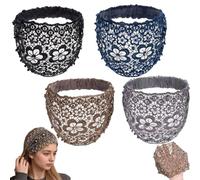 Plum Blossom Hollow Beaded Wide Headband, Boho-Chic Wide Flower Lace Headbands for Women, Elegant Floral Beaded Headbands for Wedding, Hair Styling, Travel, Daily Wear, Holiday, Party (4Pcs* Mix)