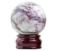 Plum Blossom Tourmaline Crystal Ball Quartz Crystal Stones Feng Shui Crystal Ball for Wealth and Protect,Home Office Decoration,6.5~7cm