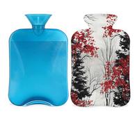 Plum Bossom - Botella de agua caliente con funda, pintura de acuarela, bolsa de agua caliente de 2 litros para aliviar el dolor, cuello suave y hombro, calentador de pies de mano, compresa fría y