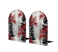 Plum Bossom - Sujetalibros de madera para estantes, 1 par de sujetalibros de madera con pintura de acuarela, soporte de libros de metal resistente, tapón decorativo para libros, para el hogar, oficina