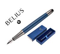 Pluma belius neptuno aluminio textura wavy color azul marino tinta azul caja de diseño - BB243