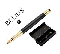 Pluma Belius Passion Dor Aluminio Textura Cepillada Color Negro Y Dorado Tinta Azul Caja De Diseño