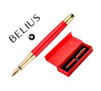 Pluma Belius Passion Dor Aluminio Textura Cepillada Color Rojo Y Dorado Tinta Azul Caja De Diseño