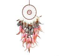 Pluma colorida para atrapasueños con piedras de cristal, 69 cm, hecha a mano, decoración para colgar en la pared para dormitorio, sala de estar, adorno bohemio para filtrar sueños negativos (rosa)