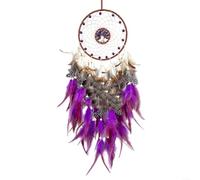 Pluma colorida para atrapasueños con piedras de cristal, 69 cm, hecha a mano, decoración para colgar en la pared para dormitorio, sala de estar, adorno bohemio para filtrar sueños negativos (morado)