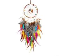 Pluma colorida para atrapasueños con piedras de cristal, decoración para colgar en la pared hecha a mano de 69 cm para dormitorio, sala de estar, adorno bohemio para filtrar sueños negativos