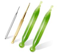 Pluma de acupuntura manual verde con bolígrafo de punción Gua Sha con punta de acero inoxidable plateado pluma de acupuntura con doble cabeza de oro (4 piezas)