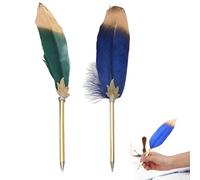 Pluma de Bola de Plumas,Bolígrafo de Pluma,Pluma de Escritura,Pluma para Escribir,Pluma Escribir Puntas Metal,Pluma de Pájaro Vintage Esponjosa,Boligrafos Antiguos (Verde Oscuro + Azul Oscuro)