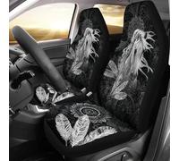 Pluma De Caballo Blanca Y Negro De Free Spirits 2 Piezas Fundas De Asientos Delantero Moda Fundas Asientos Delanteros Coche Duradera Auto Asiento Delantero Cojín Universal para Auto Camión Sedán