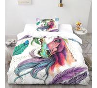 Pluma de Caballo Funda Edredon 2 Piezas con Impresión En 3D Animal Theme con 1 Fundas De Almohada Single(135x200cm) 100% Microfibra Ropa De Cama para Adultos Y Niñas