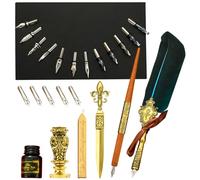 Pluma de ganso y kit de tinta - Pluma de plumas antiguas para escribir,Kit de sellos de mejorada con puntas de repuesto, bolígrafo Luxe Vintage Signature Pen Set de regalo