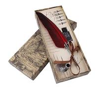 Pluma de inmersión vintage, 5 puntas diferentes, roja | Estuche exquisito con membrete, Tinta para trazo suave, Cuerpo metálico brillante, Escritura en inglés o caligráfica
