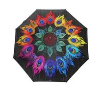 Pluma De Pavo Real del Arco Iris del Arte Paraguas Plegable Automático Paraguas de Viaje Mujer Niño Niña Protección UV Resistencia Viento Impermeable