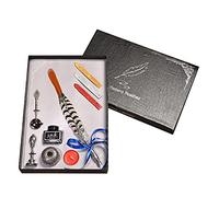 Pluma de pavo real retro, juego de caligrafía, sello de cera, juego de sello de pavo real, incluye varilla, puntas de repuesto, varillas de cera, sello de vela, cuchara de metal, botella de tinta