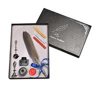 Pluma de pavo real retro, juego de caligrafía, sello de cera, juego de sello de pavo real, incluye varilla, puntas de repuesto, varillas de cera, sello de vela, cuchara de metal, botella de tinta