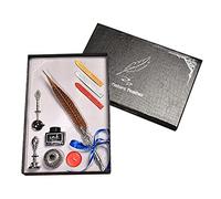 Pluma de pavo real retro, juego de caligrafía, sello de cera, juego de sello de pavo real, incluye varilla, puntas de repuesto, varillas de cera, sello de vela, cuchara de metal, botella de tinta