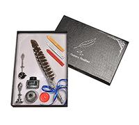 Pluma de pavo real retro, juego de caligrafía, sello de cera, juego de sello de pavo real, incluye varilla, puntas de repuesto, varillas de cera, sello de vela, cuchara de metal, botella de tinta