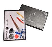 Pluma de pavo real retro, juego de caligrafía, sello de cera, juego de sello de pavo real, incluye varilla, puntas de repuesto, varillas de cera, sello de vela, cuchara de metal, botella de tinta