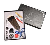 Pluma de pavo real retro, juego de caligrafía, sello de cera, juego de sello de pavo real, incluye varilla, puntas de repuesto, varillas de cera, sello de vela, cuchara de metal, botella de tinta