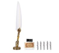 Pluma Elegante Juego de Plumas para Escribir Cómodamente Marrón Vintage 27,7 Cm con 5 Puntas (WHITE)