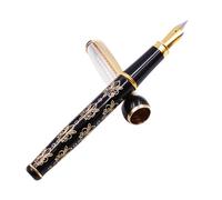 Pluma estilográfica con capuchón de plata de primera ley y depósito negro grabado con azucena de Florencia.