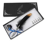 Pluma estilográfica europea vintage Juego de pluma de caligrafía con botella de tinta y cinco puntas para decoración del hogar y regalos con opciones en azul, negro y (Negra)