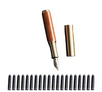 Pluma estilográfica portátil con cuerpo de madera, tapa de latón, herramienta de escritura pequeña con 20 cartuchos para notas diarias, respaldo de viaje, bolígrafo portátil, herramienta compacta de