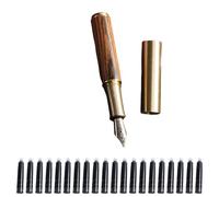 Pluma estilográfica portátil con cuerpo de madera, tapa de latón, herramienta de escritura pequeña con 20 cartuchos para notas diarias, respaldo de viaje, bolígrafo portátil, herramienta compacta de