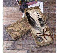 Pluma Estilográfica Quill Pen Set Vintage Caligrafía Pluma Con 5 Puntas De Repuesto y Botella De Tinta Sumergible a Mano De Cobre Antiguo Bolígrafo De Caligrafía