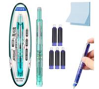 Pluma estilográfica retráctil de 0,38 mm, barril transparente de tinta azul, incluye 5 cartuchos de tinta recargables, barril transparente de punta media para una escritura suave, sin fugas, portátil