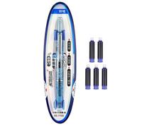 Pluma estilográfica retráctil, pluma estilográfica manual, tinta azul, retráctil, herramienta de escritura, plumas estilográficas retráctiles con 5 cartuchos de tinta, papelería para caligrafía