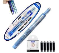 Pluma estilográfica retráctil, recargable, barril transparente de tinta azul y negra de 0.38 mm, incluye 5 cartuchos de tinta recargables para una escritura suave, sin fugas (azul claro, negro no
