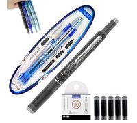 Pluma estilográfica retráctil, recargable, barril transparente de tinta azul y negra de 0,38 mm, incluye 5 cartuchos de tinta recargables para una escritura suave sin fugas (negro, azul borrable)