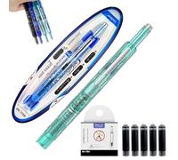 Pluma estilográfica retráctil, recargable, barril transparente de tinta azul y negra de 0,38 mm, incluye 5 cartuchos de tinta recargables para una escritura suave, sin fugas (verde, tinta borrable