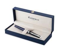 Pluma estilográfica Waterman Hémisphère | lacado negro y azul con adornos de paladio | plumín fino de acero inoxidable | estuche de regalo