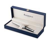Pluma estilográfica Waterman Hémisphère | lacado negro y blanco con adoros de paladio | plumín fino de acero inoxidable | estuche de regalo