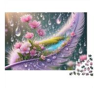 Pluma Flores Rosas Puzzle de 1000 Piezas Papel para Adultos Gotas de Lluvia Puzzle para Toda la Familia 70x50cm/1000pcs