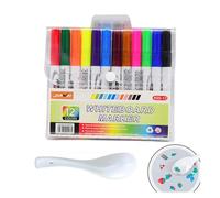 Pluma Flotante Mágica Del Agua De 12 Colores, Plumas Flotantes Del Marcador Del Agua Del Garabato, Con 1 Cucharas De Cerámica, Una Pluma De La Acuarela Que Puede Flotar En El Agua