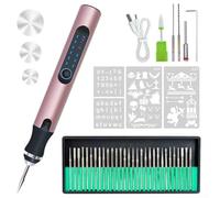 Pluma grabadora eléctrica de velocidad ajustable para metal, madera, vidrio, plástico, herramienta de tallado inalámbrica portátil con agarre suave, 20 cm, plata (rosa)
