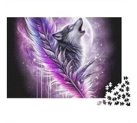 Pluma Morada Lobo Puzzle de 1000 Piezas Puzzle para Adultos Escena Nocturna Puzzle para Toda la Familia Relajación 38x26cm/1000pcs